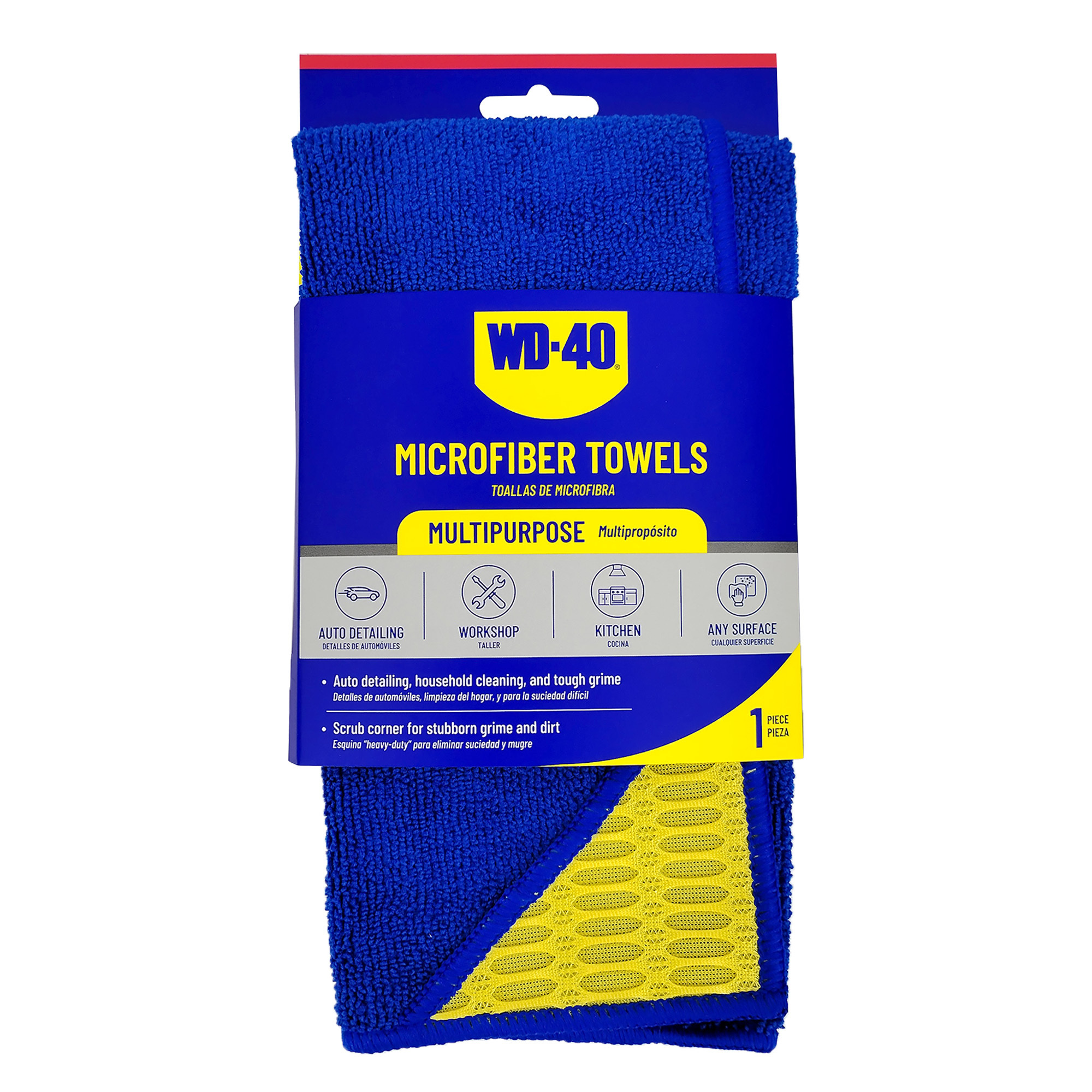 WD-40 Multipurpose Microfiber Towel — 300 GSM, Scrub Corner, Blue, 1 Pack, Model# L40120